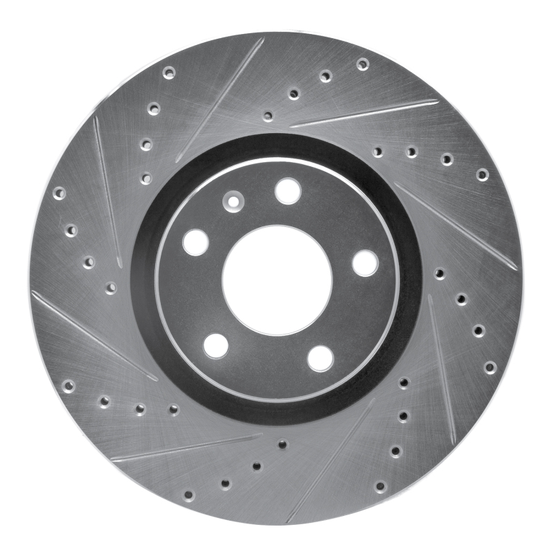 Audi A6 Brake Rotor (1) - Front Left - R1 Concepts - Drilled & Slotted - Silver - `05-`11